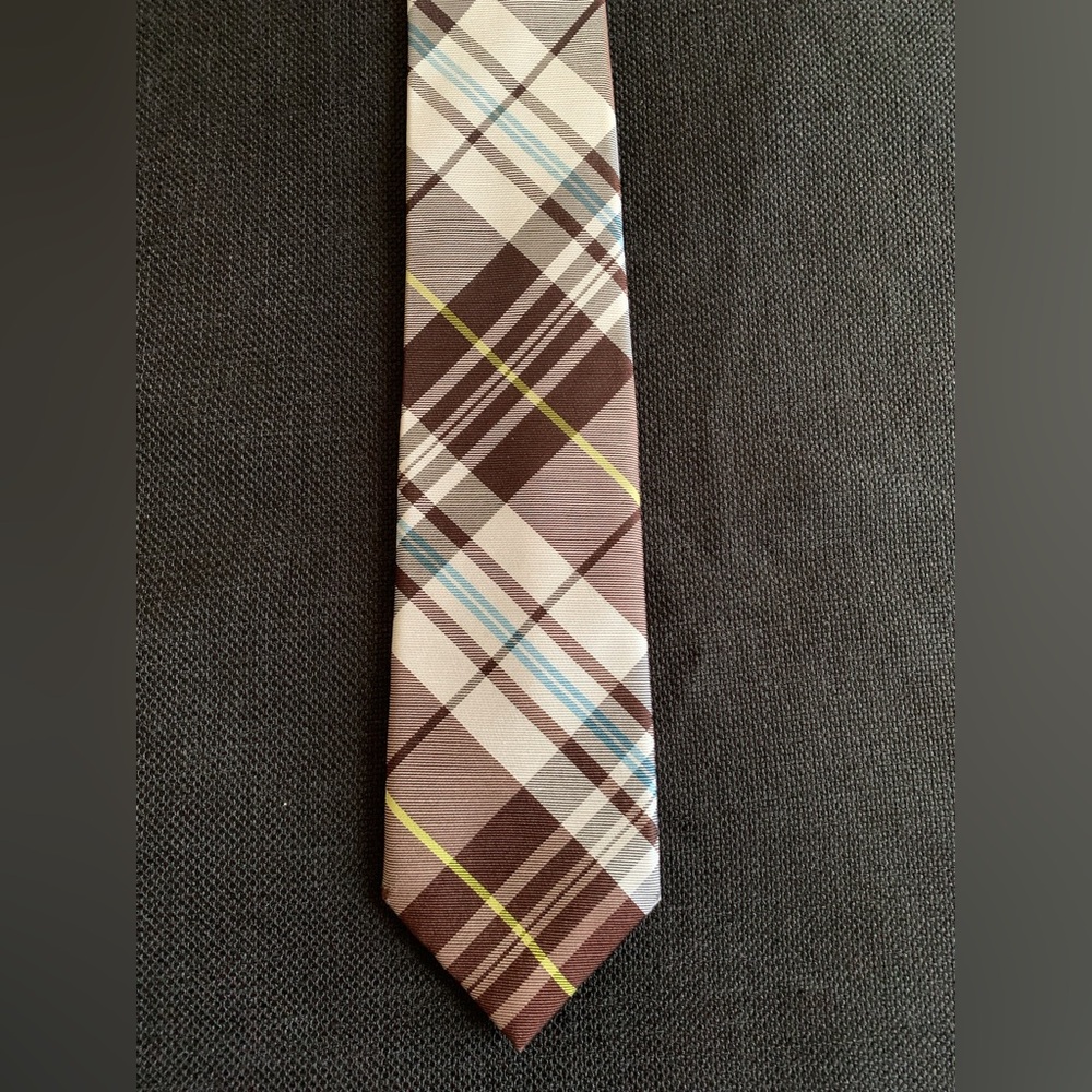 Ben Sherman Hand Made Silk Brown and Yellow Plaid Tie